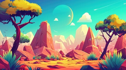 Wall Mural - Stylized Desert Landscape With Unique Rock Formations