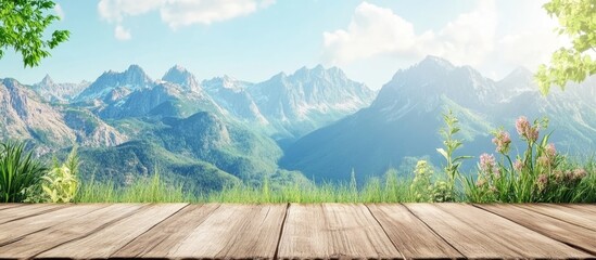 Wall Mural - Majestic mountain landscape with expansive sky and foreground space ideal for adding custom text or graphics.