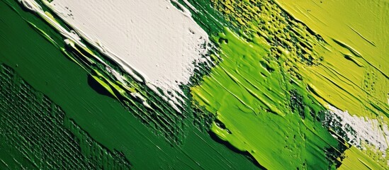Poster - Abstract texture of green and yellow paint with white accents on canvas, intricate brushstroke details and diverse color palette, Copy Space