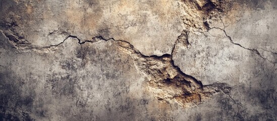 Poster - Textured wall surface with cracks and stains in earthy tones suitable for background use Copy Space