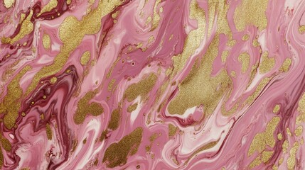 Fototapete - Abstract pink and gold marble background with fluid art patterns and Copy Space for text placement