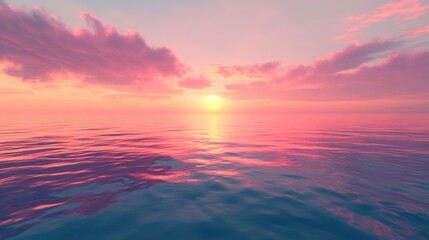 Wall Mural - Serene Sunset Over Calm Ocean with Vibrant Colors Reflecting on Water and Ample Copy Space for Text or Branding