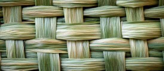 Poster - Close-up of green and beige woven basket texture