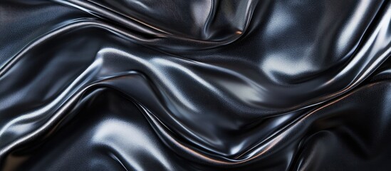 Poster - Elegant black satin fabric flowing in smooth waves ideal for upscale fashion designs or event invitations featuring ample copyspace for text.