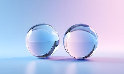 Two glass spheres on pastel background, studio shot, product display