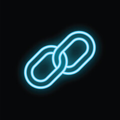 Poster - Neon sign representing two chain links glowing blue on a black background