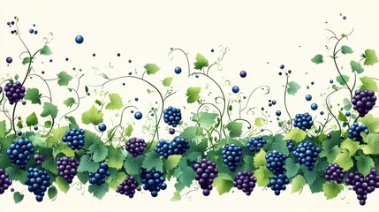 Wall Mural - A decorative illustration of grapevines with clusters of grapes and leaves.