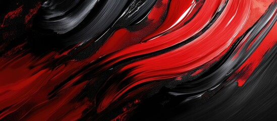 Fototapete - Bold red and black abstract paint swirls create a vibrant backdrop with ample empty space for text and creative design elements.