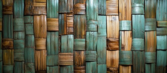 Poster - Woven texture of natural bamboo in green and brown tones with a detailed pattern and Copy Space for text insertion