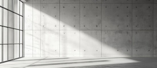 Poster - Empty modern concrete room with large windows and sunlight streaming in