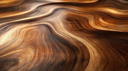 Poster - Close-up of abstract swirling wood grain texture pattern with smooth flowing lines and rich brown tones