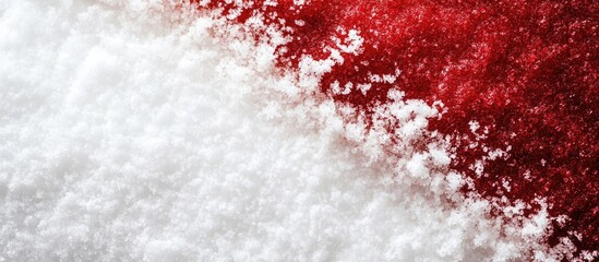 Poster - Vibrant red and white snow texture in spring with ample negative space for creative text placement and graphic design.