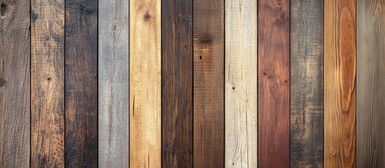 Poster - Variety of natural wood planks with different textures and colors in vertical alignment