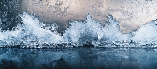 Poster - Stunning ice formation on a lake with ample space for text and a serene winter landscape providing perfect backdrop for messaging