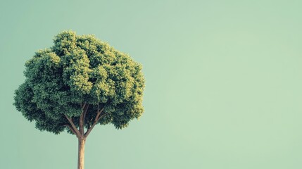 Poster - lone tall tree with lush green canopy against a serene background featuring copy space ideal for tex