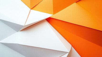 Fototapete - Tangerine and White Folded Paper Art Geometric Background for Creative Banner or Flyer Design with Blank Space for Text