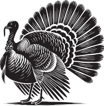 Black Turkey Silhouette Vector, High Quality Illustration on White Background
