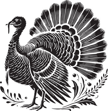 Black Turkey Silhouette Vector, High Quality Illustration on White Background