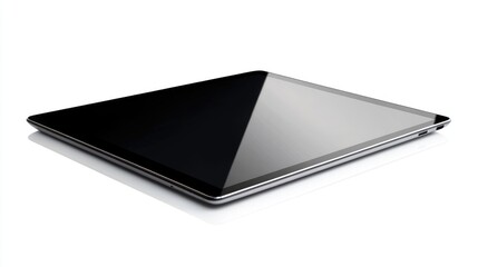 Poster - Sleek tablet PC with blank screen showcasing reflections and shadows on a clean white background for technology and advertising use