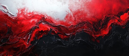 Fototapete - Vibrant red and black abstract swirling paint design with ample empty space ideal for text and graphic overlays
