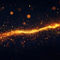 Poster - Golden light trail on dark background with bokeh effect creating a magical abstract scene