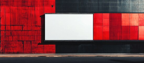 Poster - Blank Advertising Hoarding Billboard on Red and Black Wall with White Banner Space for Custom Text or Poster Design Mockup