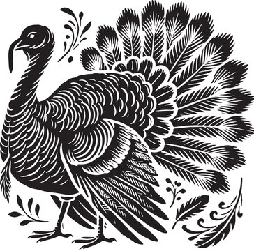 Black Turkey Silhouette Vector, High Quality Illustration on White Background