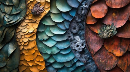 Poster - Textured paper sculpture showcasing metamorphic designs in vibrant colors for artistic inspiration and creative projects.