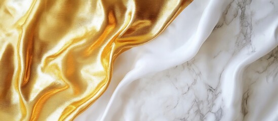 Poster - Elegant white marble and gold satin texture with ample blank space for branding or text in luxury design projects