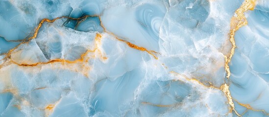 Poster - Blue agate marble texture with golden veins elegant mineral background for design mockup featuring empty space for text or graphics