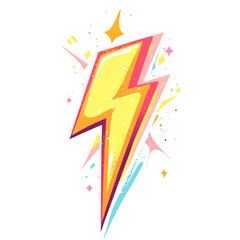 Aufkleber - A stylized lightning bolt graphic features bright pastel colors and sparkles against a black background.