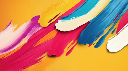  - Colorful Brush Strokes in Vibrant Shades with Shadows on Yellow Background with Space for Text or Graphics