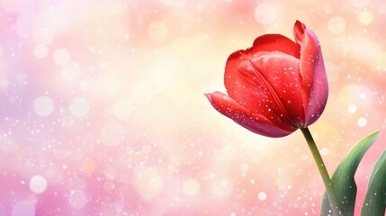 Poster - Vibrant red tulip against a soft pink bokeh background with dreamy effects and ample copyspace for text or design elements