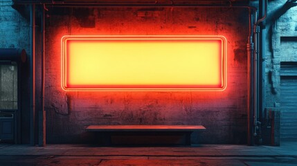 Poster - Neon Shop Signs Displaying Empty Copyspace for Custom Text in a Vintage Urban Setting