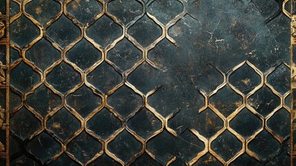 Poster - Vintage Moroccan Geometric Tile Background with Dark Texture and Copyspace for Elegant Design and Text Placement