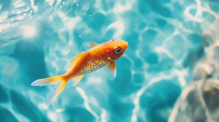 Poster - Tropical Fish Swimming Gracefully in Clear Turquoise Water with Expansive Copyspace for Text or Marketing Messages