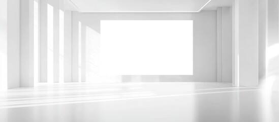 Poster - Bright minimalist office interior with a blank digital screen and ample space for custom text and playful ambiance in an open layout.