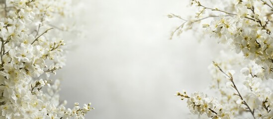 Poster - White Forsythia Floral Background with Ample Empty Space for Text and Design Elements