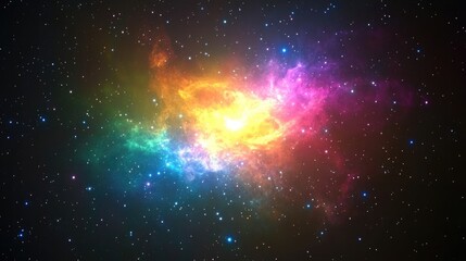 Poster - Vibrant Colorful Nebula in Space with Bright Stars and Empty Text Space for Creative Design and Background Usage
