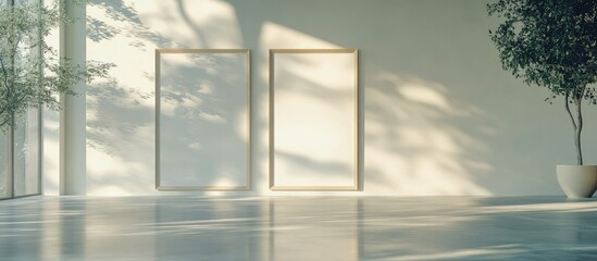 Poster - minimalist interior space featuring blank framed art and mirrors with ample natural light and empty 