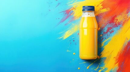 Poster - Vibrant Sports Drink Bottle on Colorful Background with Empty Space for Custom Text or Branding