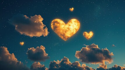 Canvas Print - Heart-shaped moon, night sky, clouds, romantic