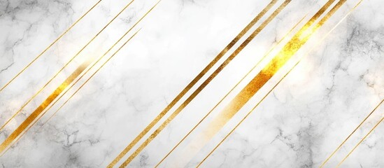 Poster - Elegant White Marble Texture Enhanced by Golden Stripes Ideal for Text Overlay and Design Purposes