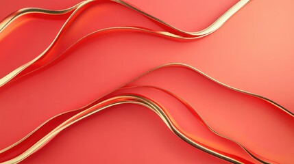 Poster - Coral backdrop with elegant gold lines creating depth and sophistication featuring ample copy space for your text or graphics