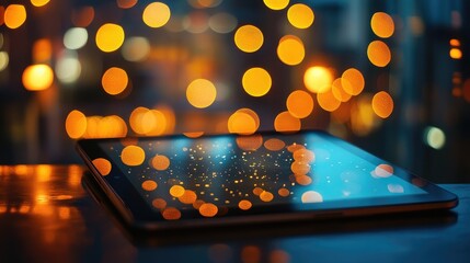 Poster - Tablet Mockup Displaying Modern Bokeh Lights with a Soft Focus Background and Sparkling Effects for Creative Projects