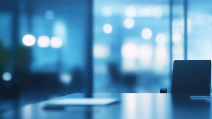 Poster - Modern office desktop with empty space for text surrounded by blurred executive activities in a stylish workspace setting