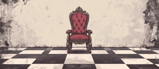 Poster - Elegant label design showcasing a regal throne on a chessboard background with ample space for customization and text placement.