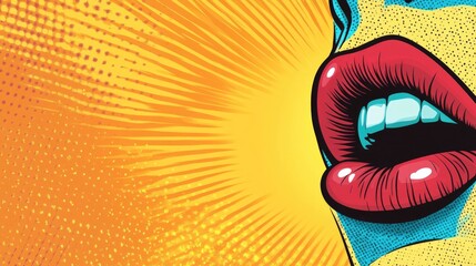 Poster - Vibrant comic-style pop art lips against a lively background with ample copyspace for creative text and advertising purposes