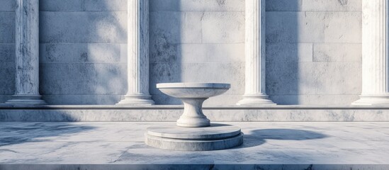 Poster - White Marble Pedestal Surrounded by Ancient Ruins Offering Spacious Area for Text and Creative Design Elements in a High-Quality Photo