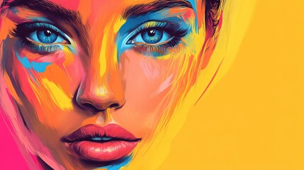 Poster - Vibrant Artistic Portrait with Bold Colors and Clear Features Featuring Empty Space for Text or Branding